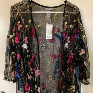 Beautiful Embroidered Floral Sheer Jacket by Catherines Plus Size NEW 2X